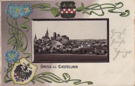 Hier geht es zur Karte mit dem Motiv 'Castellaun innerhalb eines farbigen Zierrats'