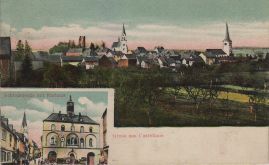 Hier geht es zur Karte mit dem Motiv 'Rathaus und Panorama in colorierter Ansicht'