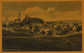 Hier geht es zur Karte mit dem Motiv 'Burg, Kirchen und Stadt auf goldbrauner Karte'