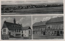 Hier geht es zur Karte mit dem Motiv 'Panorama, Gemeindehaus und ein Gasthaus'