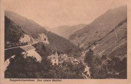 Hier geht es zur Karte mit dem Motiv 'Ein Zug passiert Häuser im Tal'