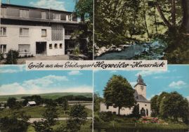 Hier geht es zur Karte mit dem Motiv 'Gasthaus, Kirche und ein Bach im Wald'